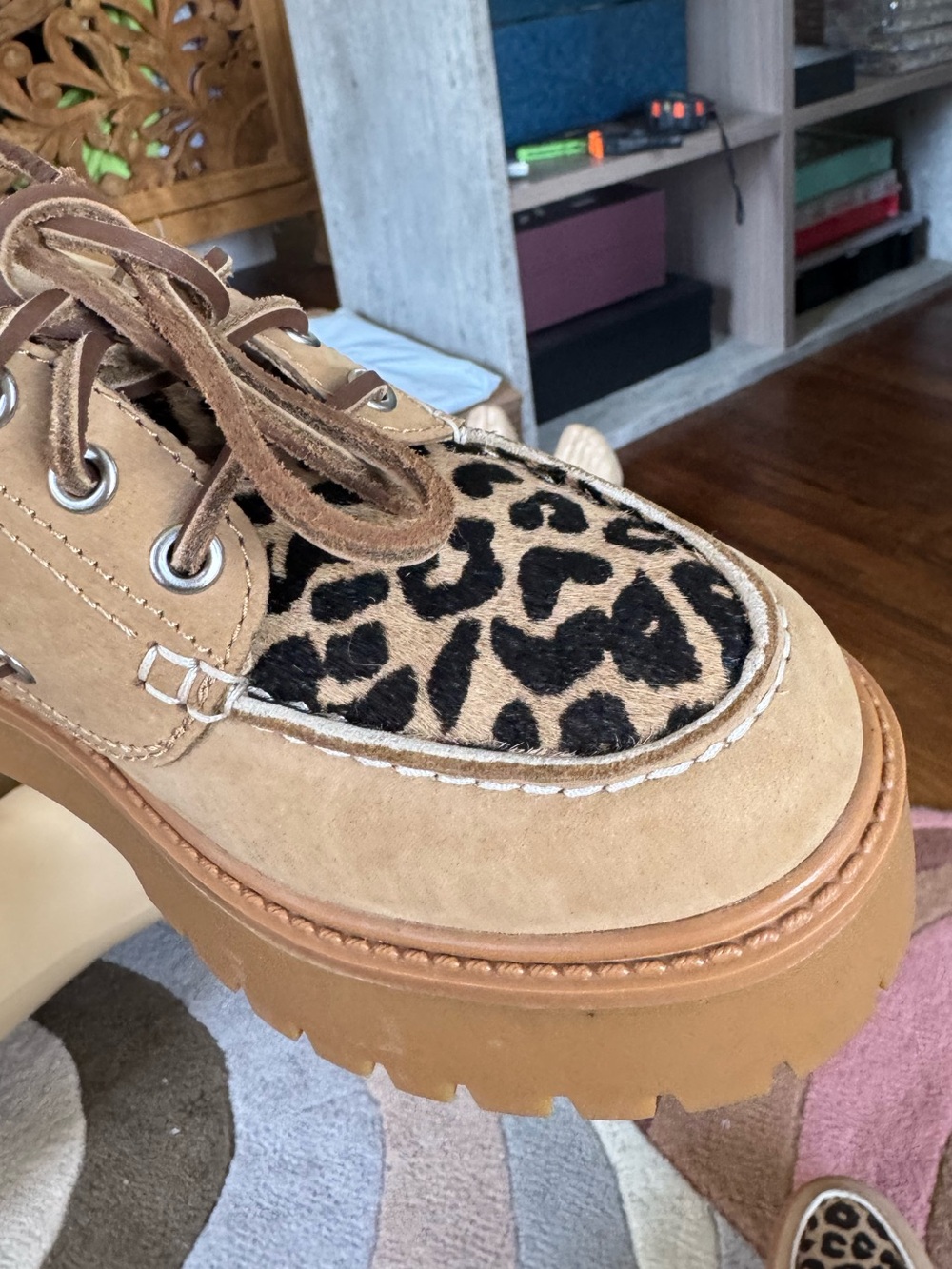 Timberland Tan Suede Boat Shoes with Leopard Print Vamp size 7 - Picture 9 of 12